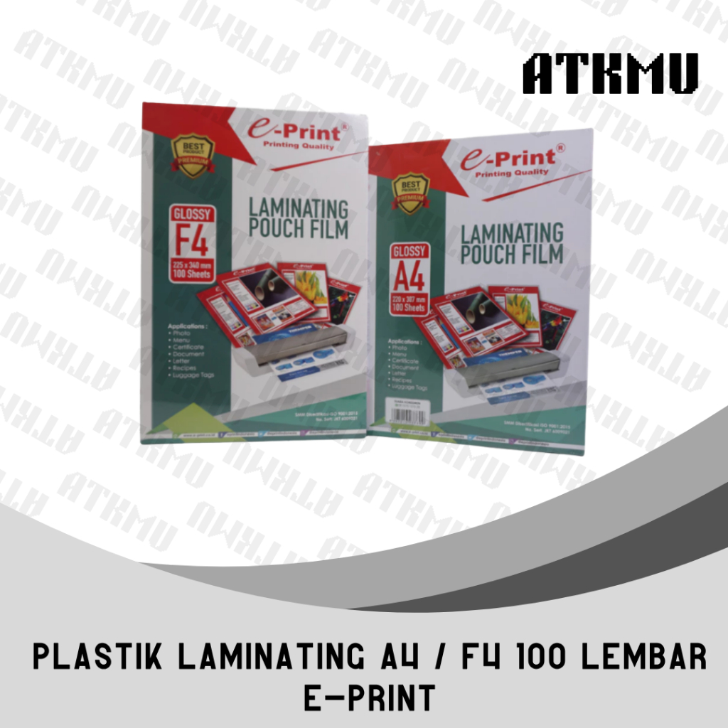 

Plastik Laminating Pouch Film Glossy E-Print A4 / F4 100 Lembar