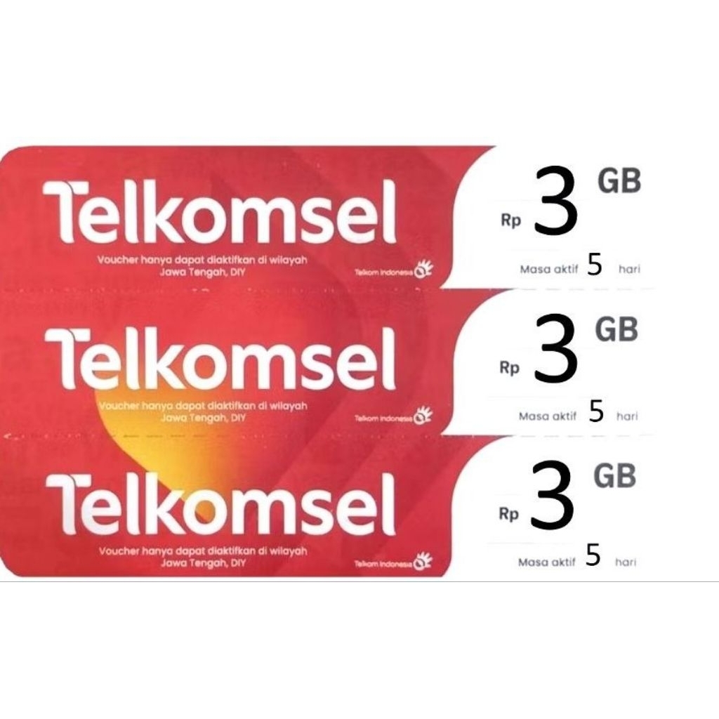 voucher Telkomsel 3gb 5hari zona 1&2 kalimantan