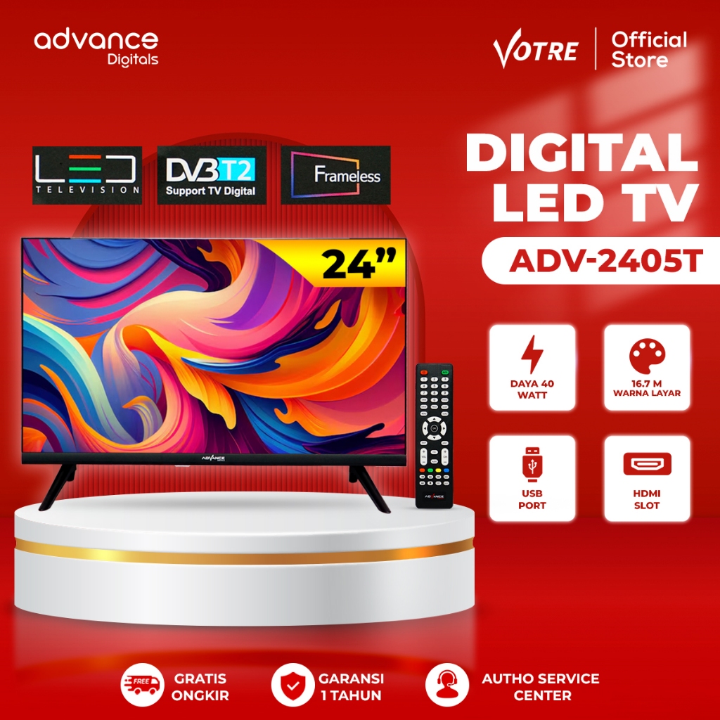 Advance ADV-2405T 24 Inch TV dan Monitor HD Tanpa SetTopBox Support Antena Digital Garansi Resmi 1 T