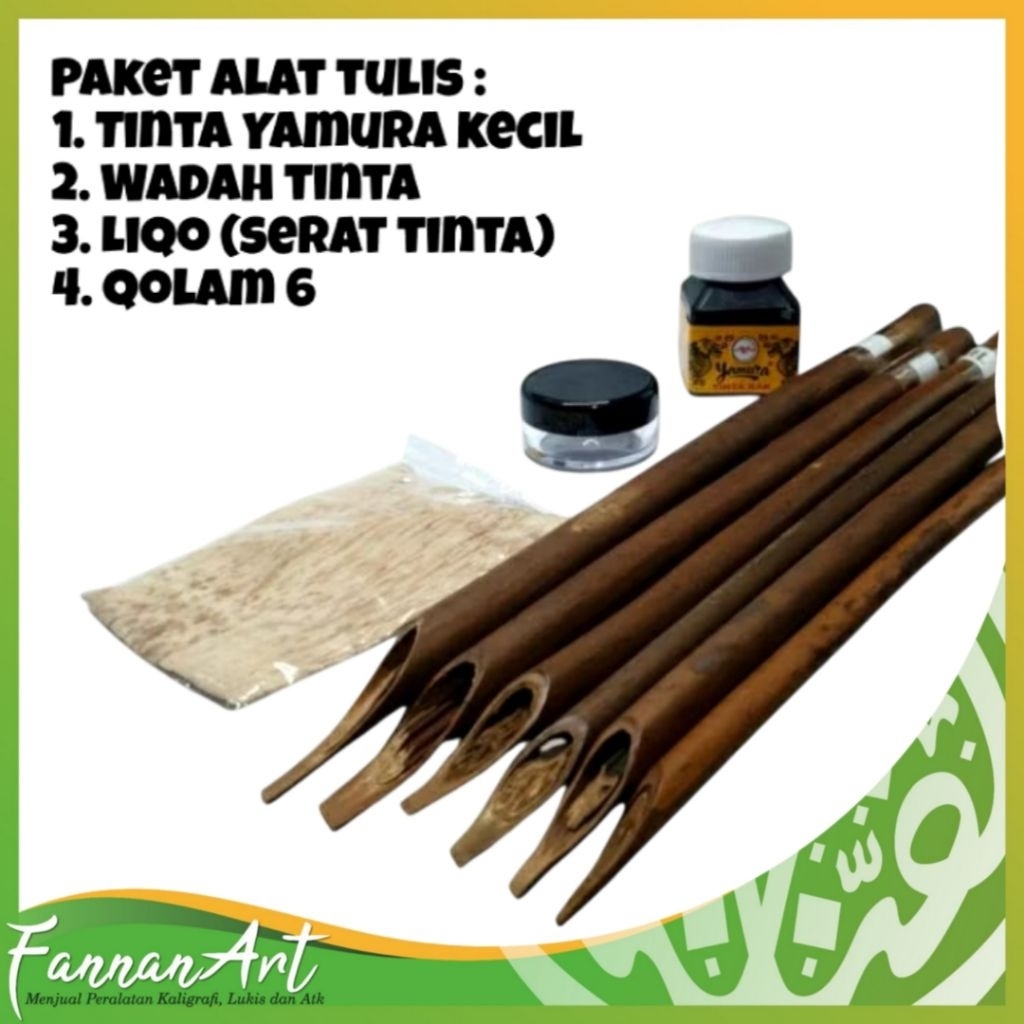 

Paket alat tulis kaligrafi/khat tinta, qolam, wadah dan liqo