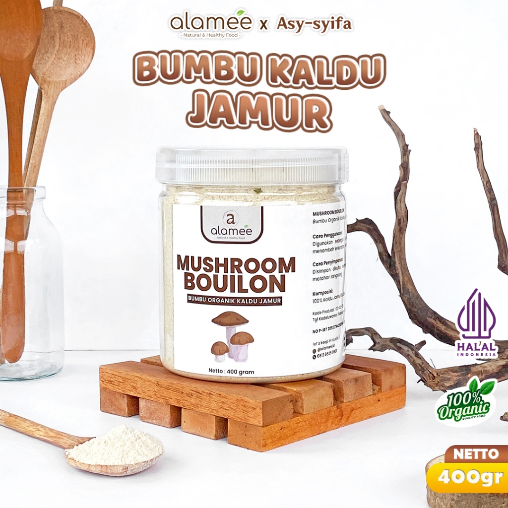 

ALAMEE Kaldu Jamur Bubuk Mushroom Powder Bumbu Dapur Organik Praktis Toples 400gr ASY SYIFA