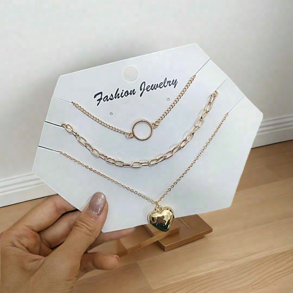 MINISO BALI | 3in1 Kalung Wanita Korea / Kalung Rantai / Kalung Aesthetic / Necklace / Aksesoris Fas