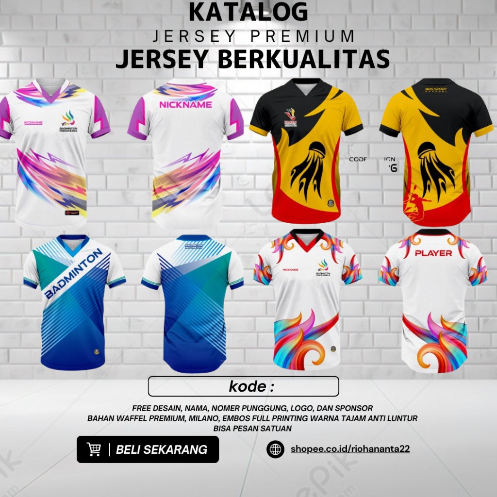 Kaos Jersey Badminton Indonesia / JERSEY PREMIUM FREE CUSTOM