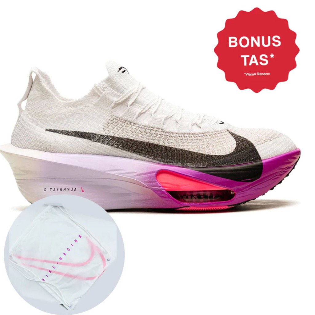 NIKE Air Zoom Alphafly Next% 3 White/Black Purple Agate 100% Original - Sepatu Olahraga Lari Running