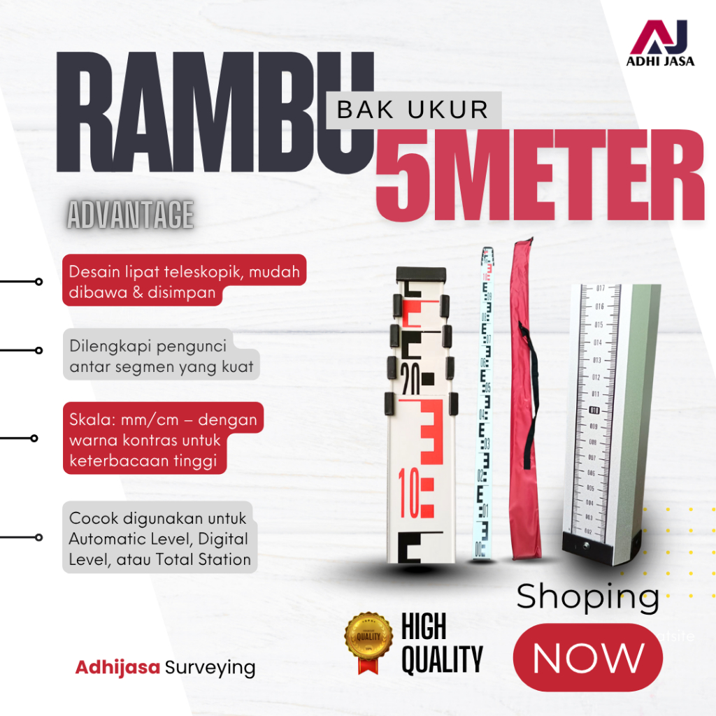 Rambu Ukur 5 Meter – Bak Ukur Lipat Aluminium untuk Survey Topografi