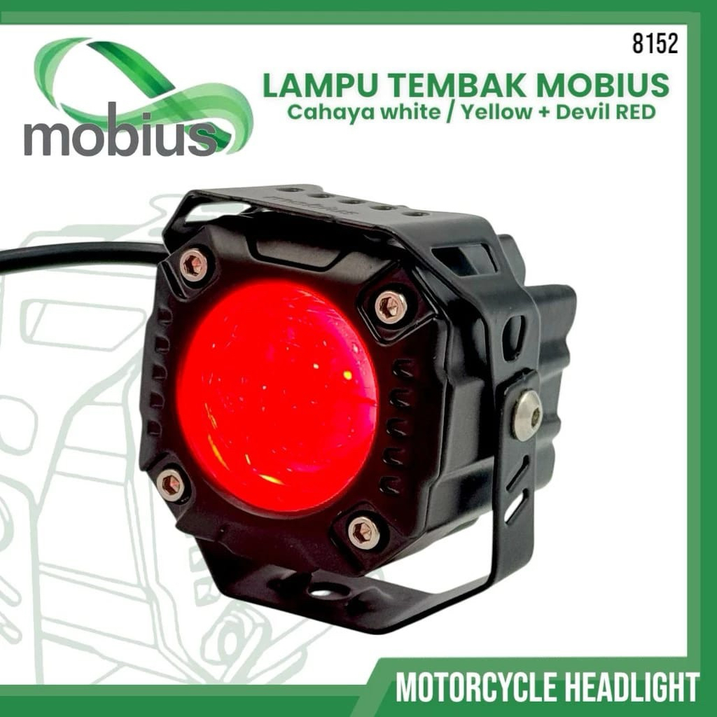 LAMPU TEMBAK MINI LED LAMPU SOROT KOTAK MOBIUS CAHAYA PUTIH KUNING 8152 DEVIL RED UNIVERSAL ALL MOTO