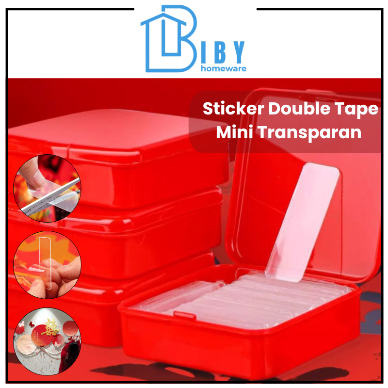 

BIBY Perekat Sticker Double Tape Mini Transapran isi 60 pcs per Box / Nano Tape Bening Anti Air Serbaguna