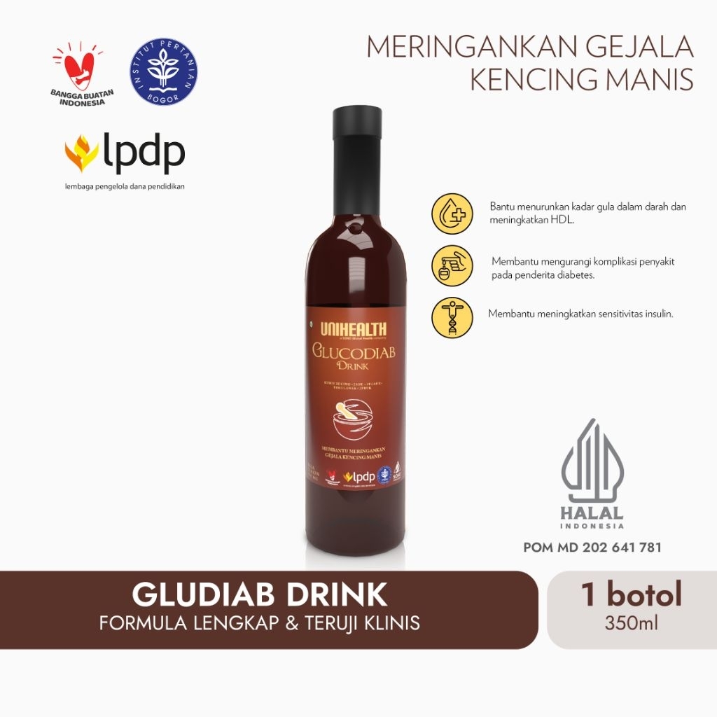 UNIHEALTH Glucodiab Drink meringankan gejala kencing manis Btl 350 Ml