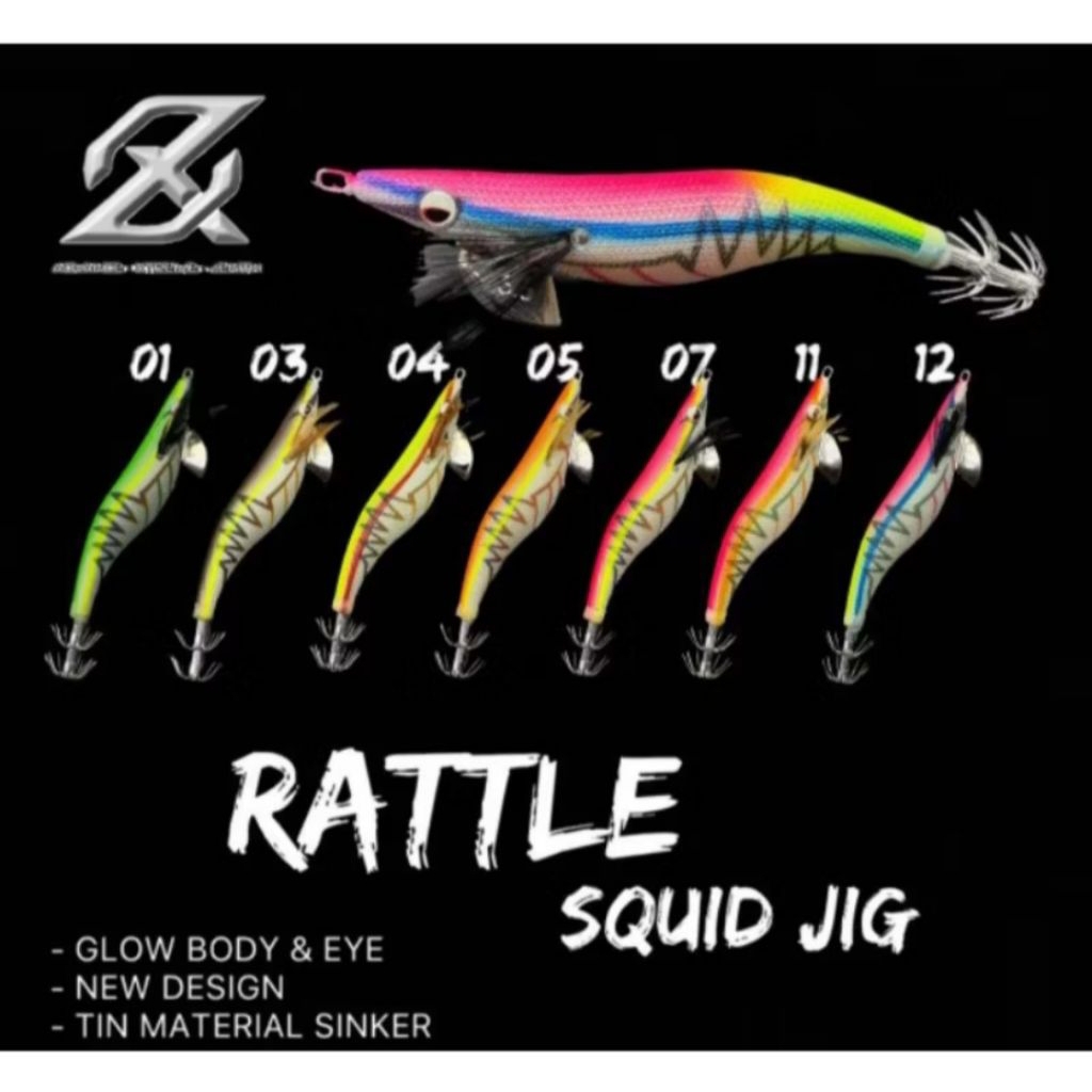 Umpan EGI Pancing Cumi AXZ Rattle Squid Jig 2.2 2.5 3.0 - Rattle Squid Jig Glow In the Dark