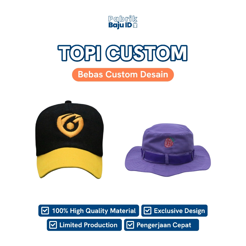 [Topi Custom Design Premium – Baseball Trucker Bucket  Bordir Sablon All Size Satuan & Grosir – Pabr
