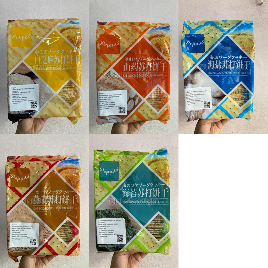 

PEPPITO SEA SALT SODA / SESAME / SEAWEED / YAM / OAT SODA CRACKERS 405g