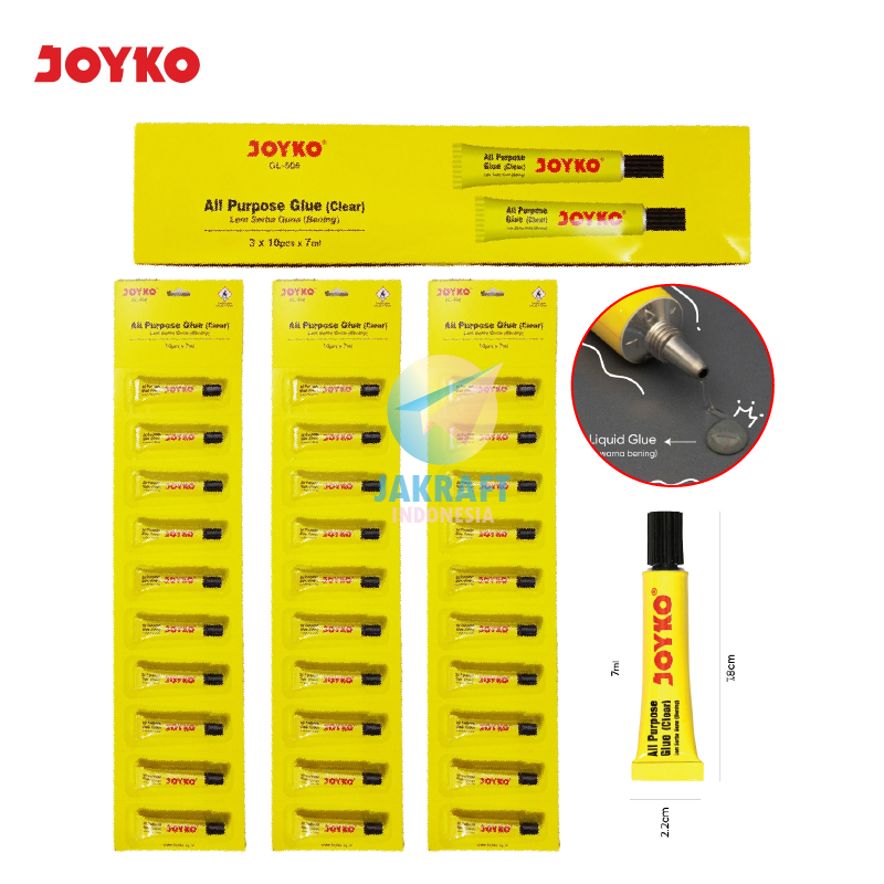

(30 Pcs) GROSIR Lem Bening Serbaguna JOYKO GL-506 All Purpose Adhesive Glue Clear 7ml Kertas Kain Karton Karet Plastik Seperti UHU | BOX