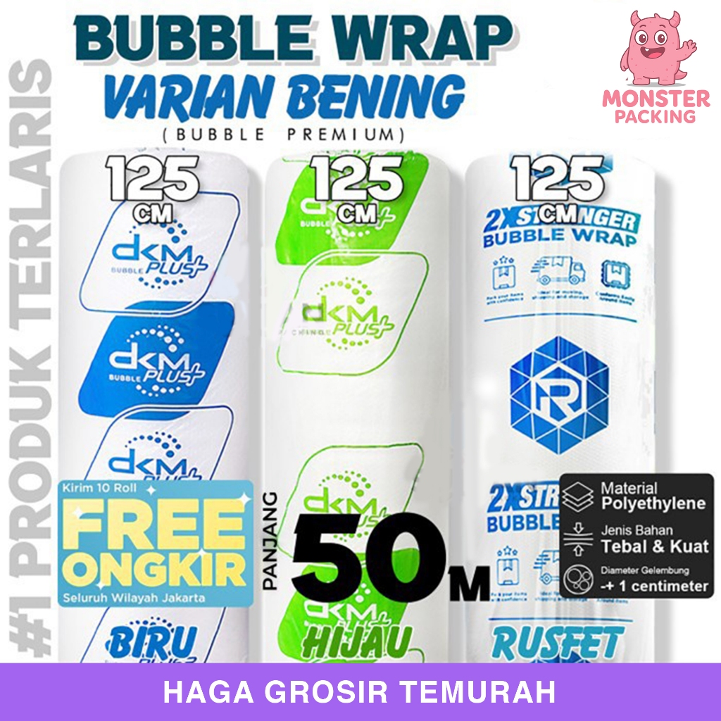 

Plastik Bubble Wrap 125cm x 50m Bubblewrap BENING RUSFET DKM PLUS TERMURAH / ROLL