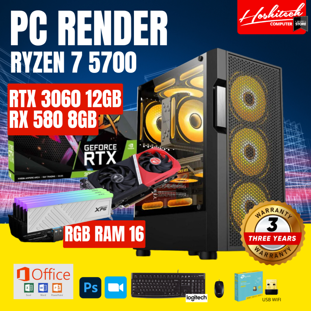 PC GAMING EDITING RYZEN 7 5700 VGA RTX 3060 / RX 580 8GB