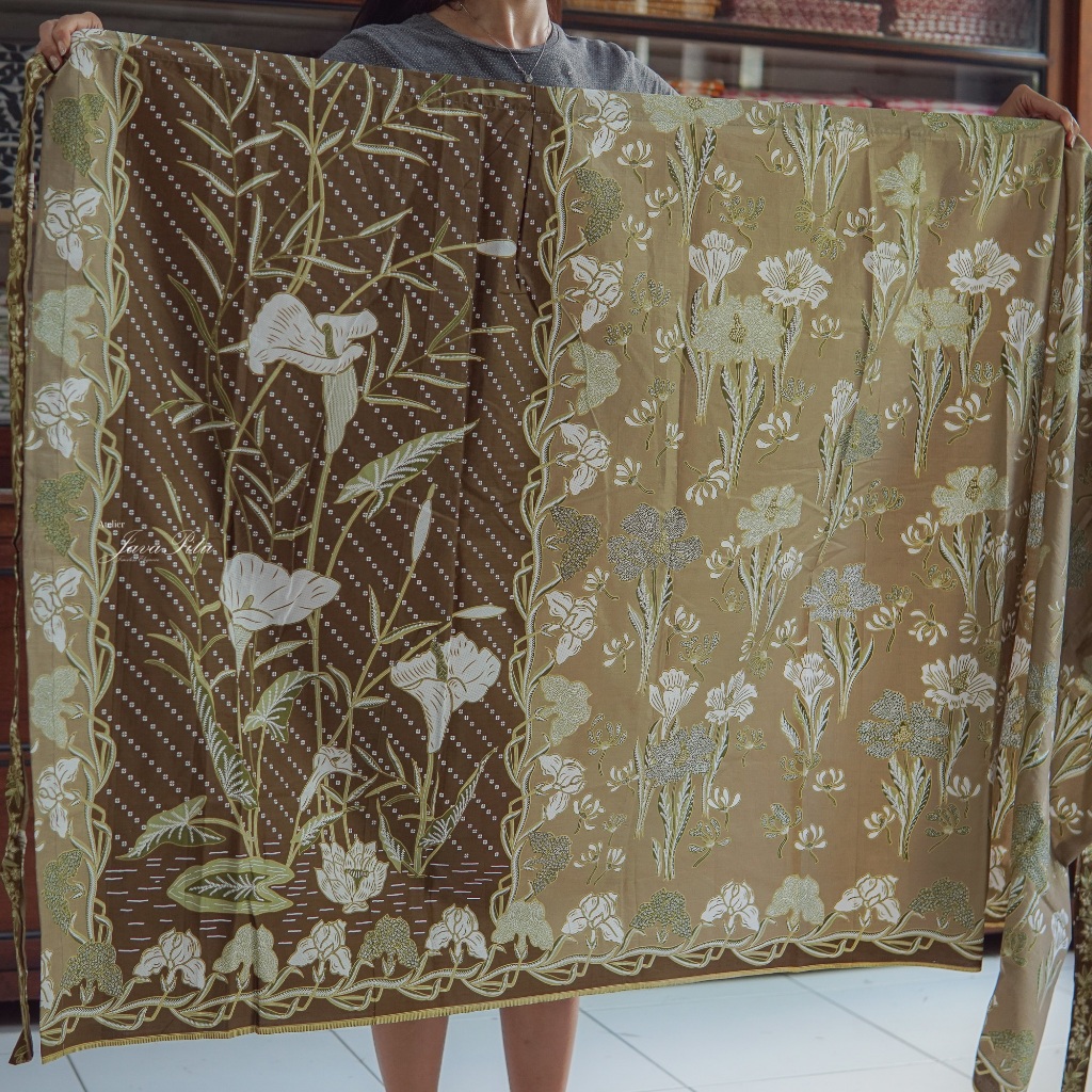 JavaPitu - Kain Batik Halus Arum Lily - Kain Lilit - Rok Lilit - 6404 - Hijau Coklat