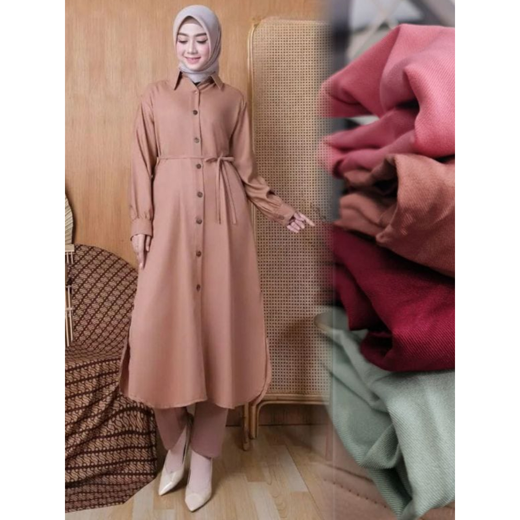 Long Dress Tunik Polos Shakilla Twill Wanita Muslim Panjang Ukuran L-XL-XXL-Tunik Wanita Adem Murah