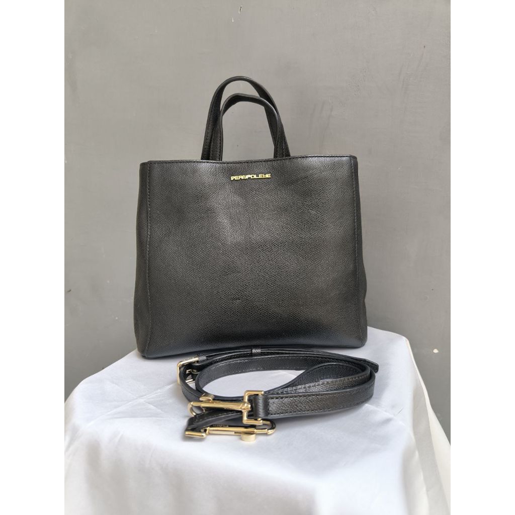 Tas Wanita Second Beanpole Small Satchel Black Leather Crossbody Bag Preloved