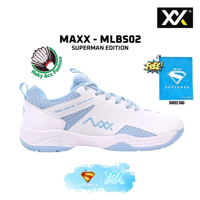 Sepatu Badminton Bulutangkis MAXX Superman MLBS02 White Sky Blue Original