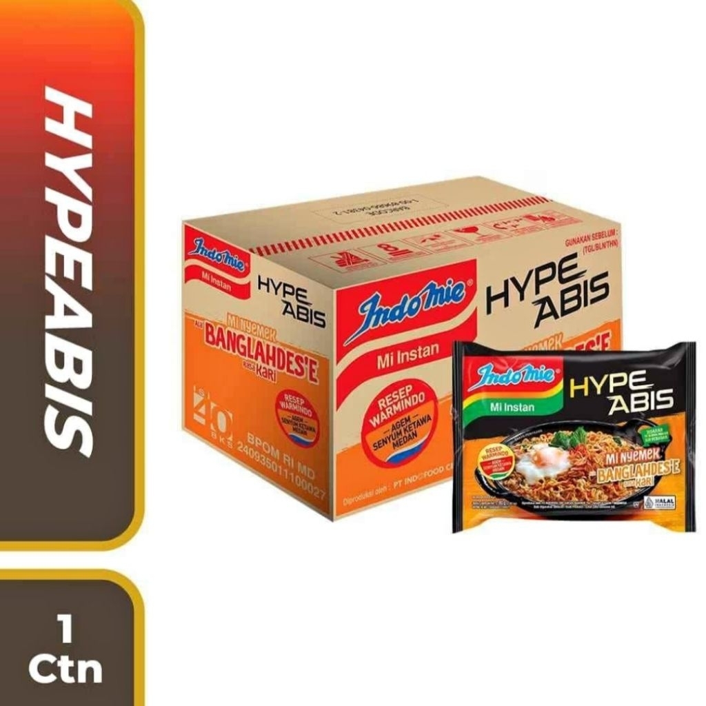 

[ 1 Dus - 40 Bks ] Indomie Mie Instan HypeAbis Mie Nyemek Bangladesh Rasa Kari 80 Gr
