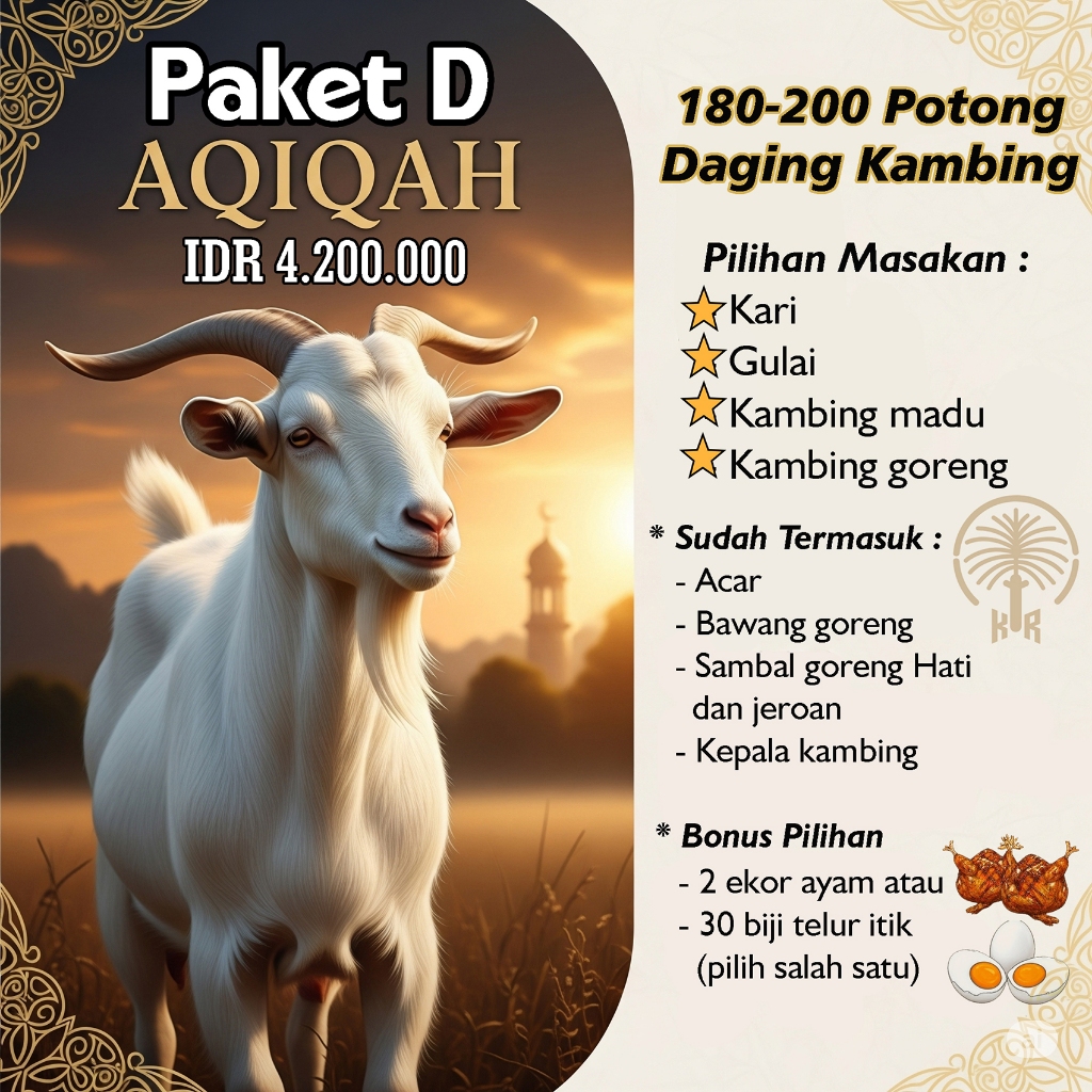 Paket D - Aqiqah (Masak) 1 Ekor Kambing 180-200 Potong Daging Kambing