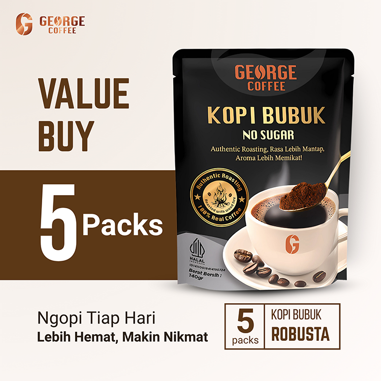 

Value Buy! 5 Bungkus Kopi Tubruk George Coffee Kop Robusta Asli Rasa Authentic Kayu Bakar