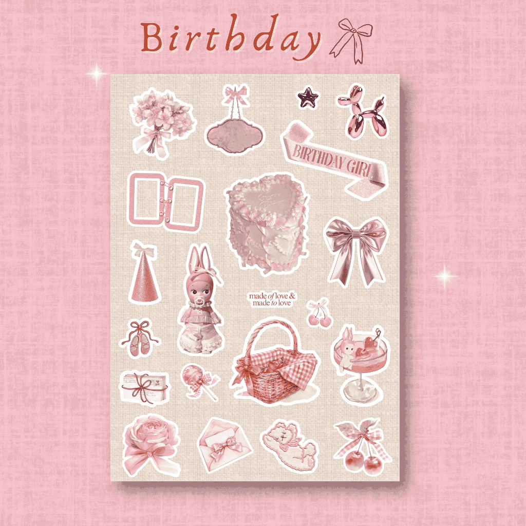 

Birthday Sparkle - Aesthetic Vinyl Sticker Pack with Kiss Cut (A6)