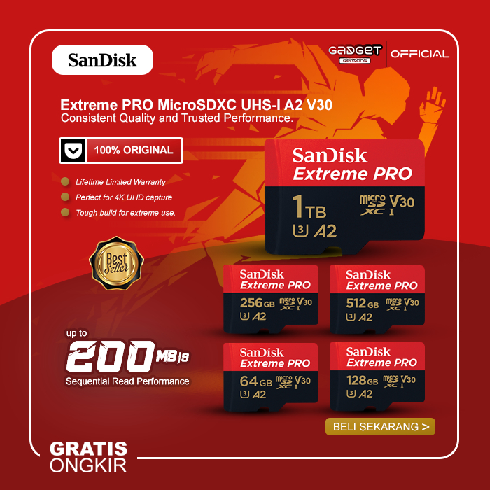 Memory Card 1TB 512GB 256GB 128GB 64GB Extreme PRO SanDisk MicroSDXC UHS-I A2 V30
