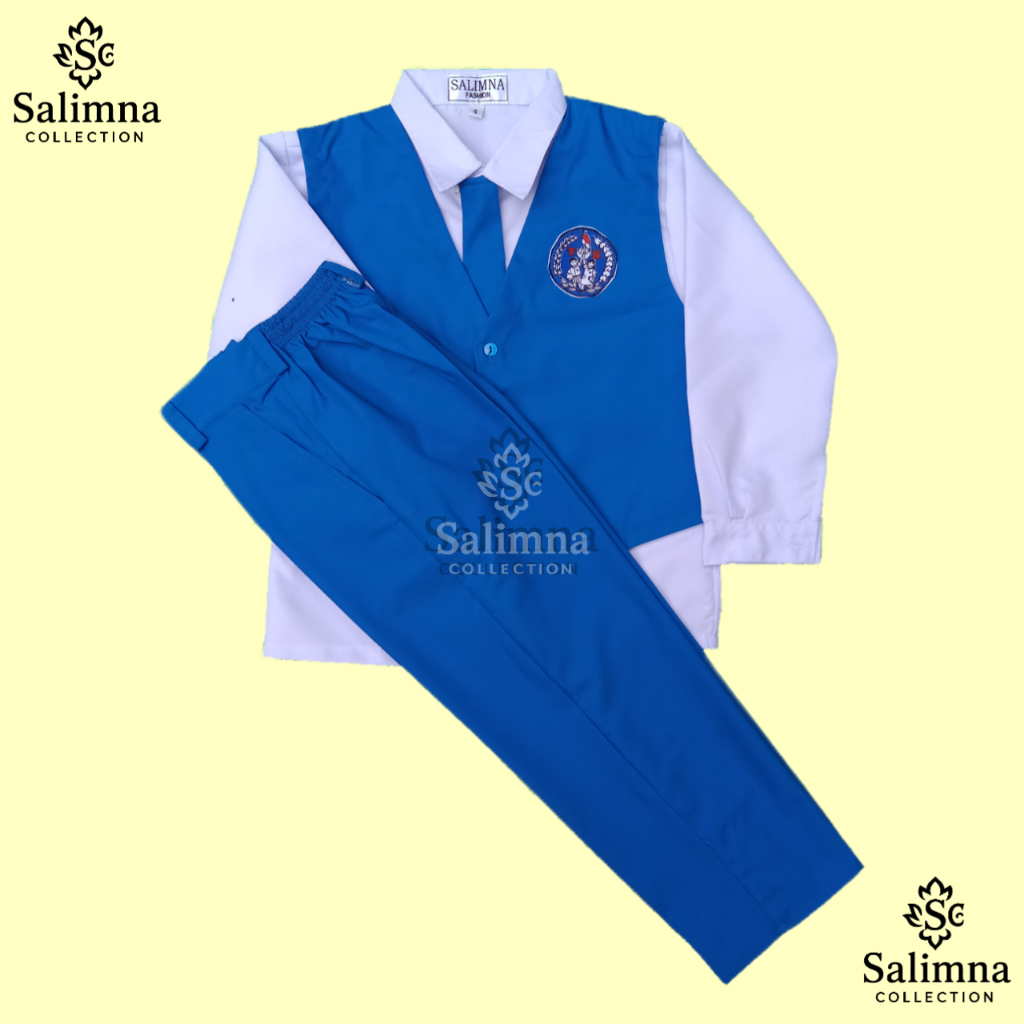 SERAGAM ANAK TK NASIONAL BIRU PUTIH LENGAN PANJANG Laki Laki Krah V