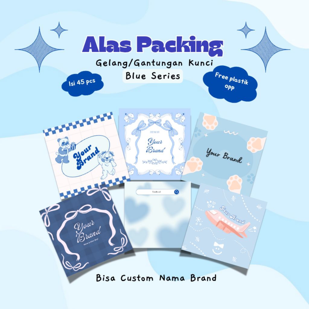 

Alas Packing ISI 45 FREE PLASTIK | Alas Kertas Packaging Aksesoris Gelang Gantungan Kunci Aesthetic Blue Biru Series Bisa Custom Brand Custom Desain CEK DESKRIPSI