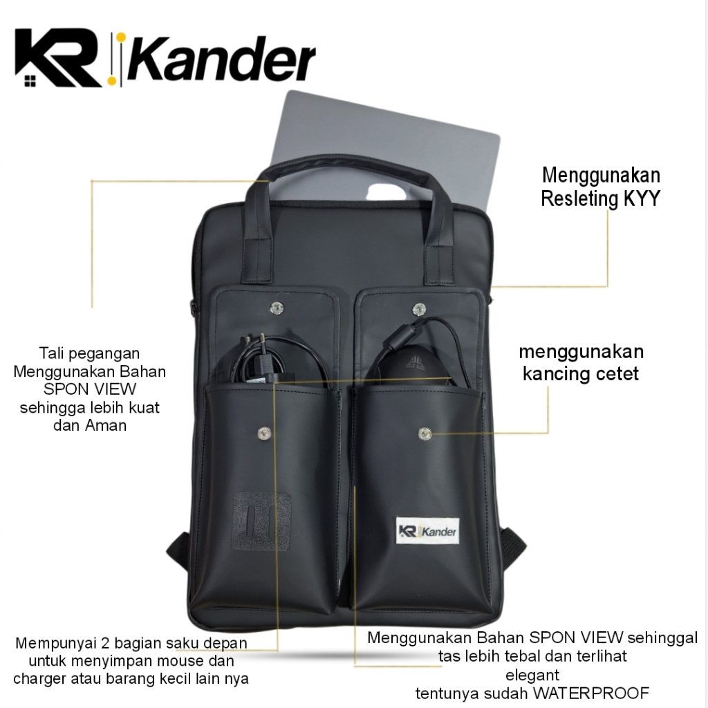 KANDERPACK - Tas Untuk Laptop 13 14 15 inch Ransel Jinjing Waterproof
