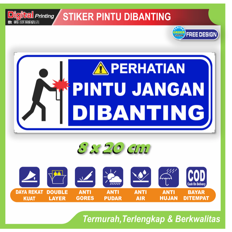

Stiker tulisan jangan dibanting sticker tempelan pintu kamar toko peringatan anti rusak berisik