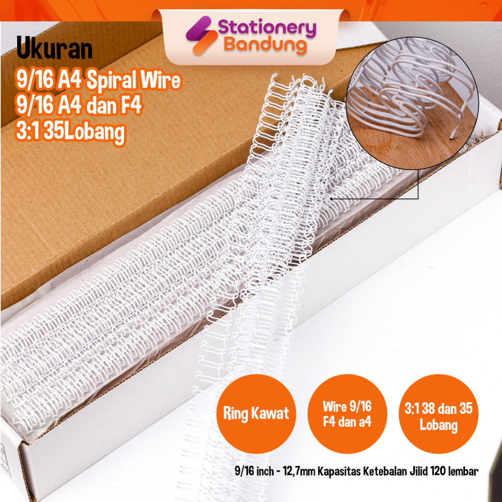 

Ring Kawat Spiral Jilid 9/16 A4 Spiral Wire 9/16 A4 dan F4 3:1 35Lobang