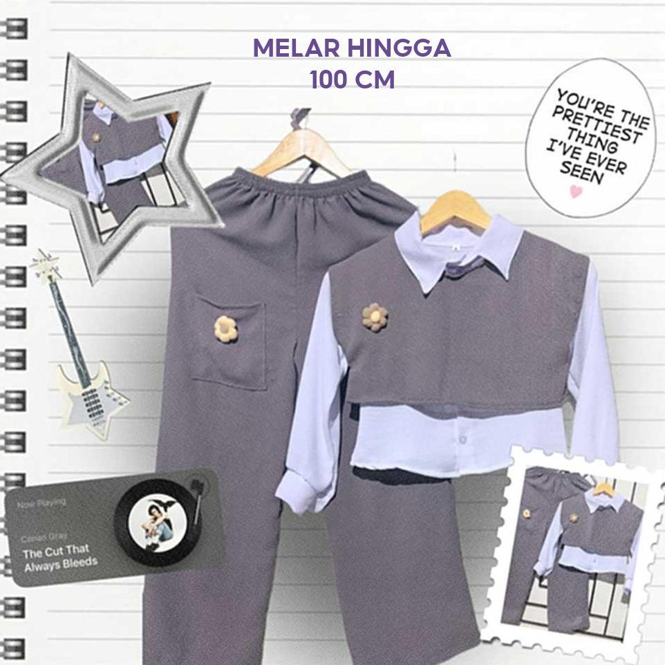 Baju Muslim Cewe 9-13Tahun Swetelan One Set Lebaran 2026 Stelan Set Kulot 1 Sampai 12Tahun Setcelan 