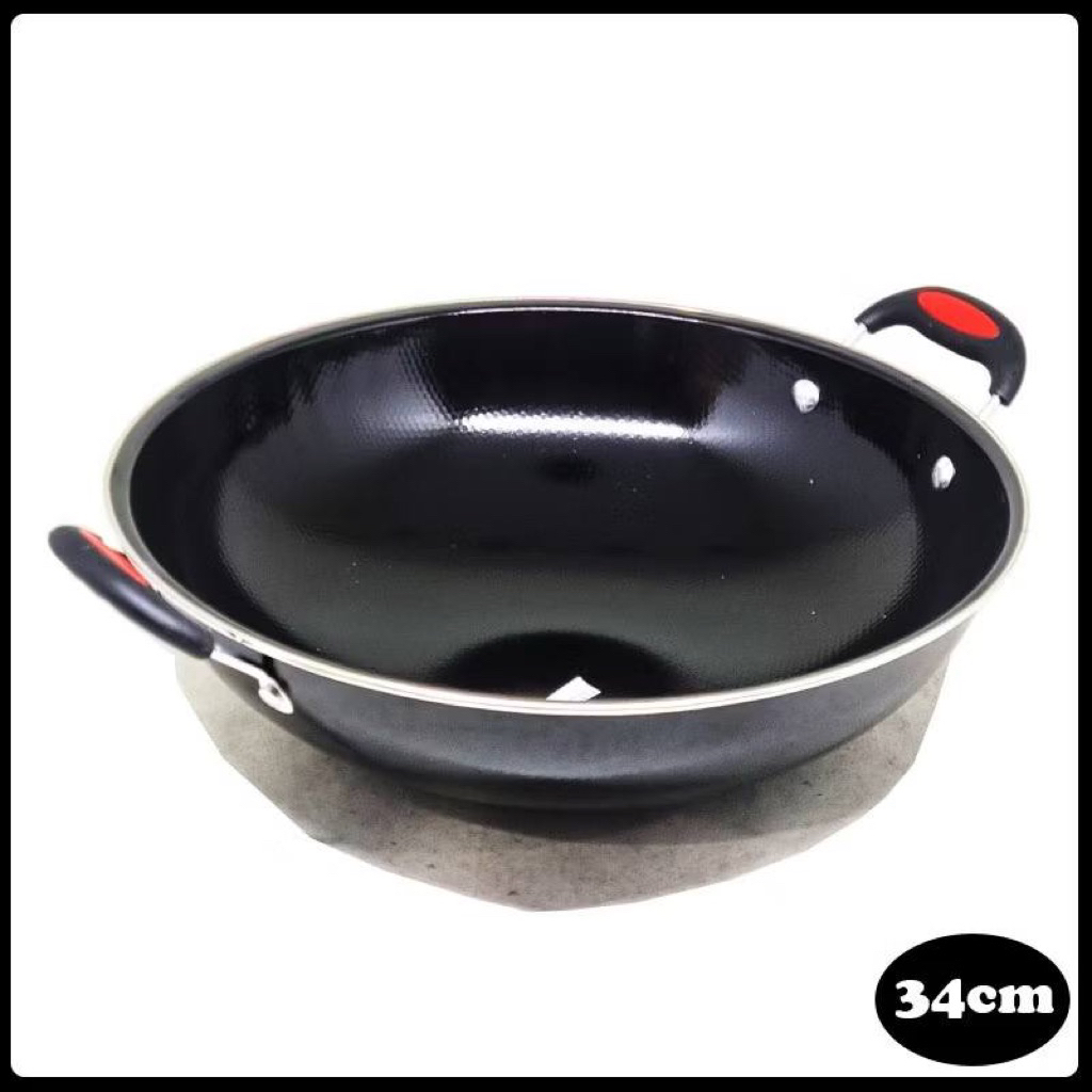 wajan enamel Kuali Wajan Cekung Anti Lengket l 34cm | Kuali Pengorengan Enamel