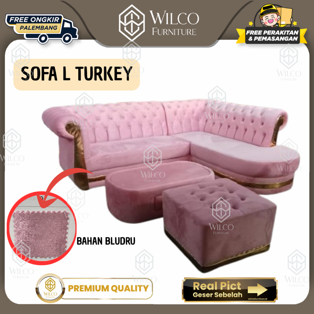 Set Sofa Tamu Turkey 321 + Meja Pink / Sofa Turki Tamu Modern Busa NAGA / Sofa L Turkei / Kursi Tamu