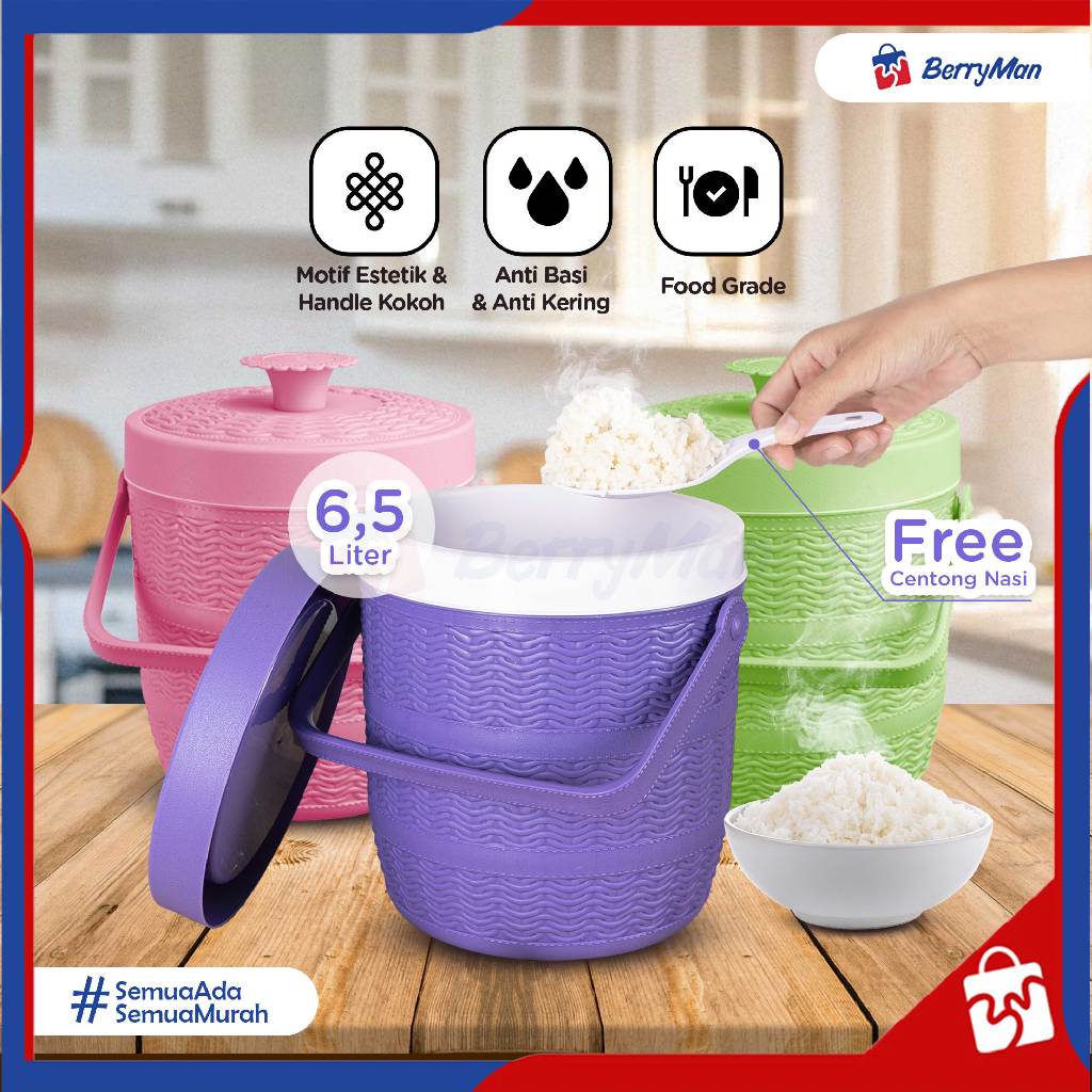 TERMOS NASI Dan ES TRI J 6.5L Motif Rotan - Mini Rice & Ice Bucket