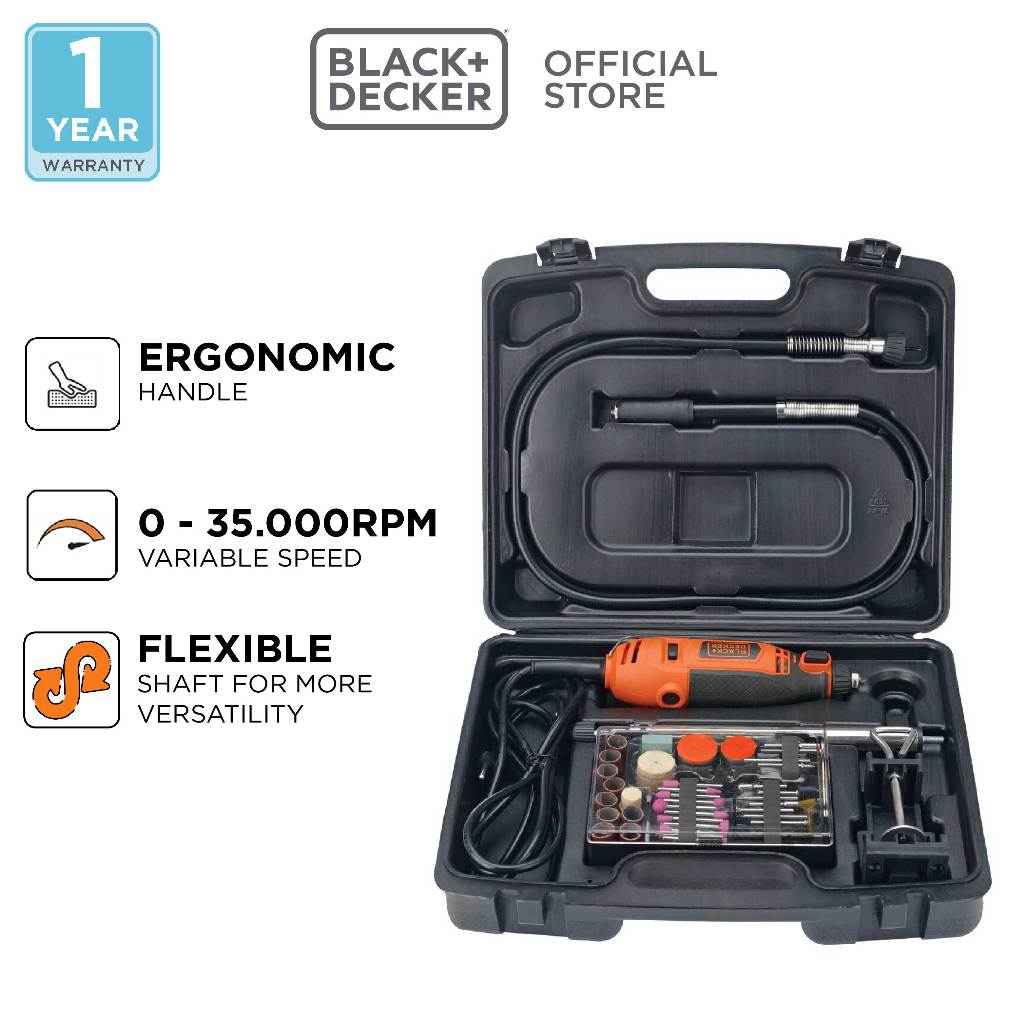 Black+Decker Rotary Tool Kit / Mesin Gerinda Mini Tuner 180W RT18KA-B1