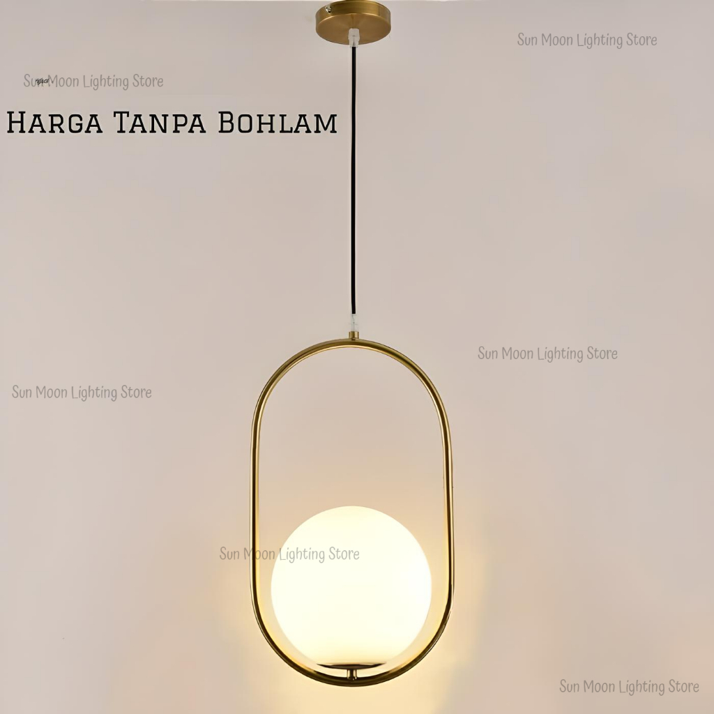 L472 Lampu gantung gold bola kaca susu modern minimalis bentuk oval
