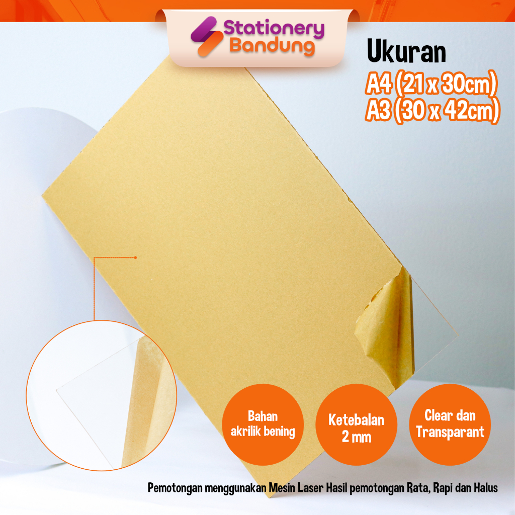 

Akrilik Acrylic Bening Transparan Lembaran Tebal 2MM Ukuran A4 A3