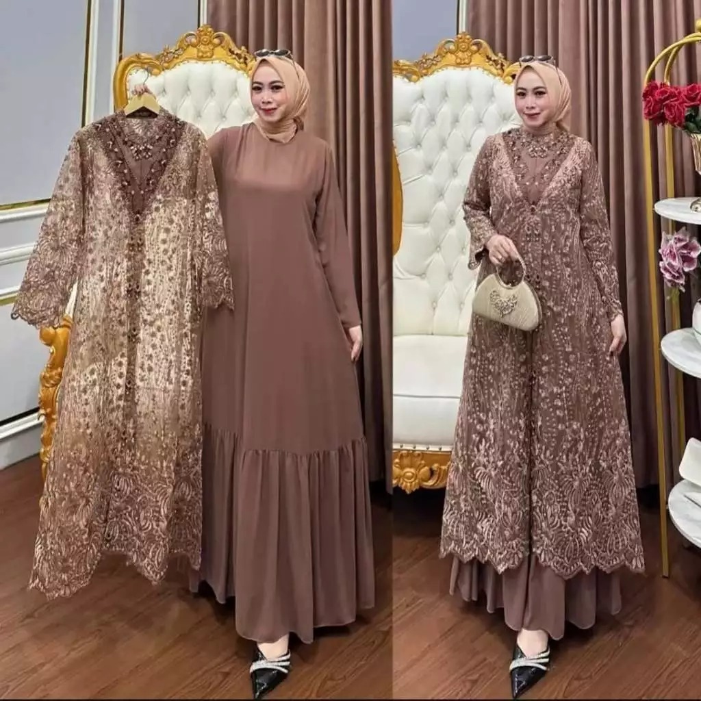 Harumma Dress Gamis Pesta Wanita Bahan Ceruti Babydoll Aksen Payet  Swarovski Baju Kondangan Dress W