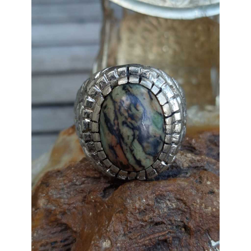 Natural Badar Besi Dalmatian Top Color Ring Koin HM Ukir