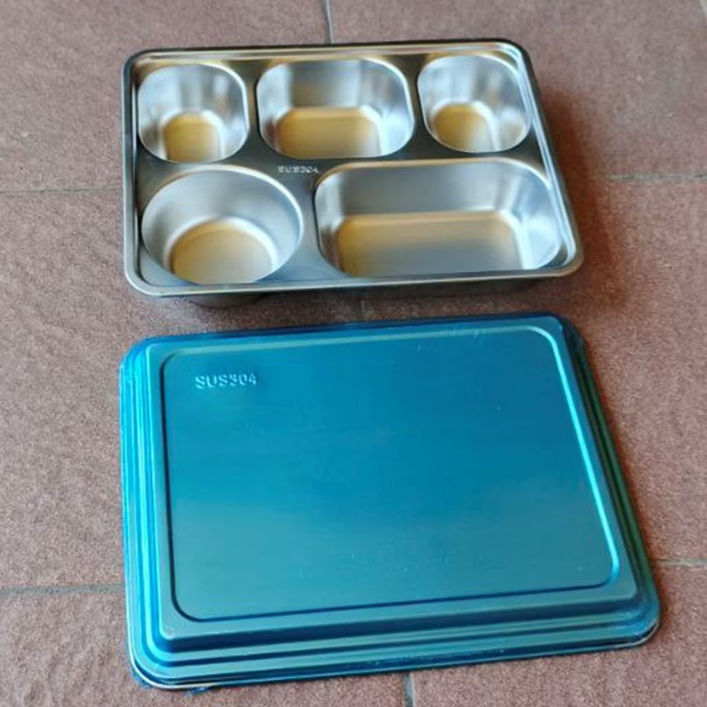 [Food Tray]Piring makan 5 sekat tebal anti karat stainless steel+ tutup stainless food tray