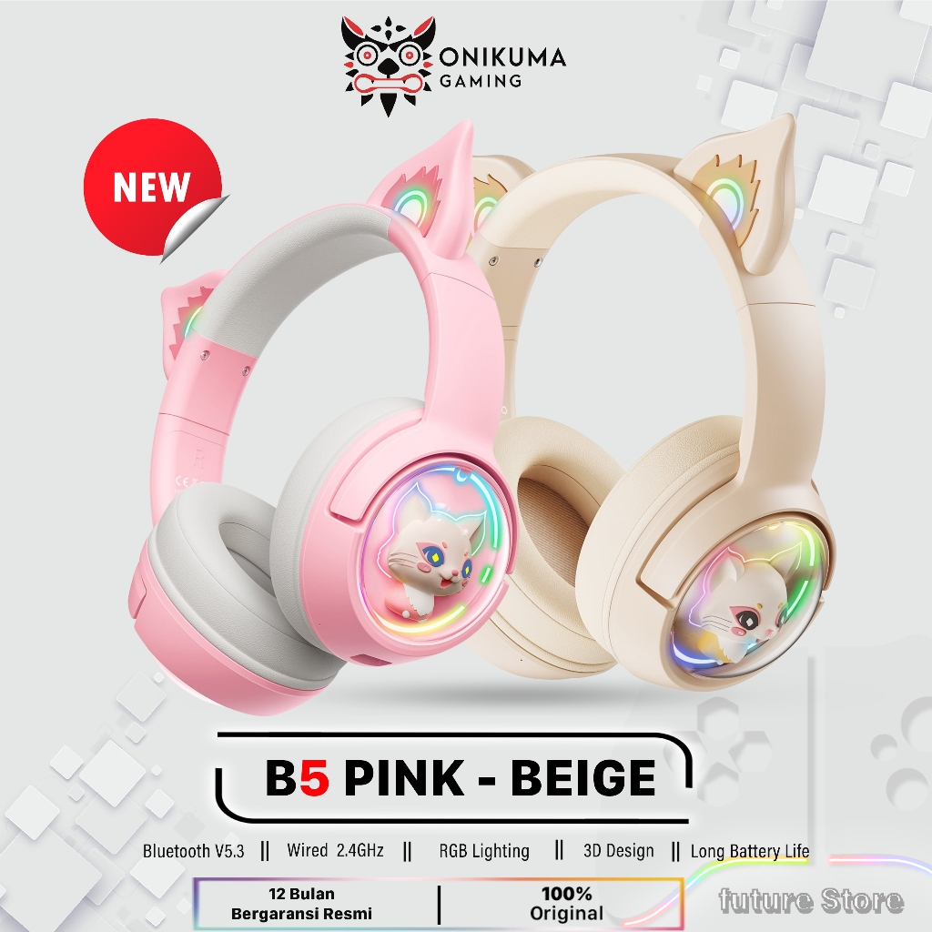 ONIKUMA B5 Headset Gaming Cat Ear Bluetooth-Bluetooth, Mic, RGB, Gaming & Musik-Headset & Earbud Blu