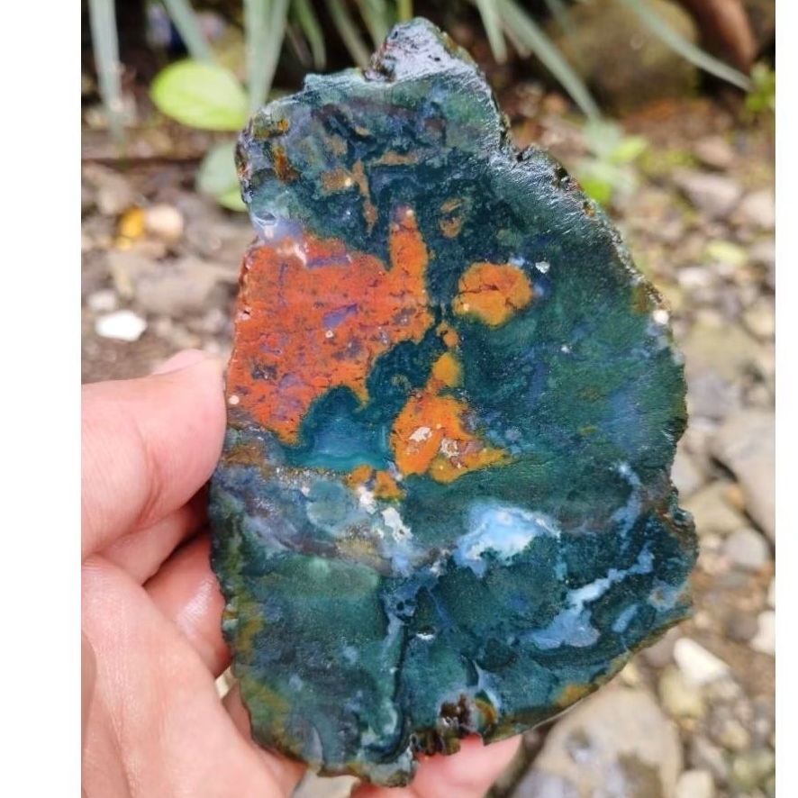 suiseki batu alam bahan batu akik lempengan panca warna kembang semi kristal istimewa super natural 