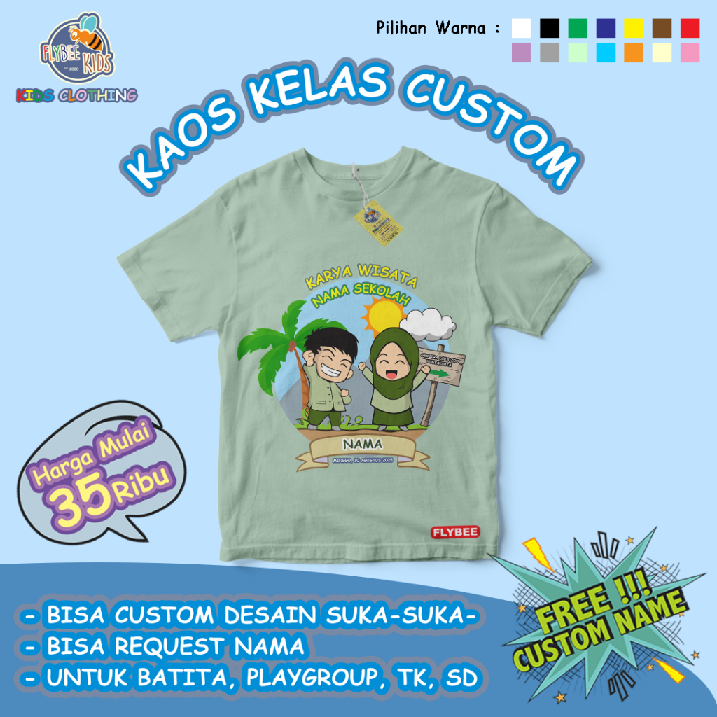 KAOS KELAS ANAK CUSTOM DESAIN SUKA-SUKA  Untuk PAUD/PLAY GROUP, TK, SD