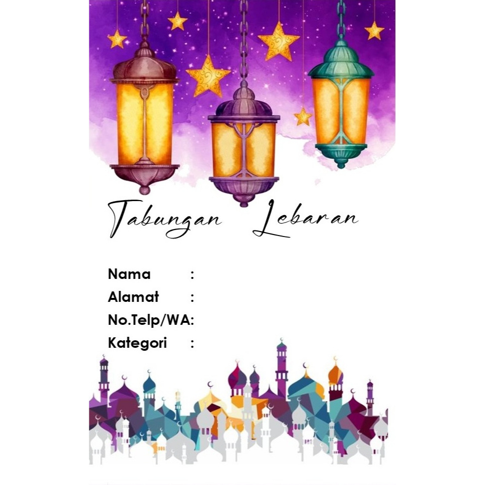 

ES88 TABUNGAN LEBARAN MOTIF LAMPION BINTANG UNGU UK 21X16 LIPAT2 CETAK BOLAK BALIK