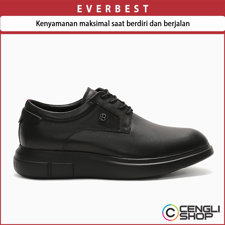 EVERBEST SEPATU PANTOFEL PRIA ORIGINAL KULIT ASLI ORI FORMAL BRANDED HITAM EM77