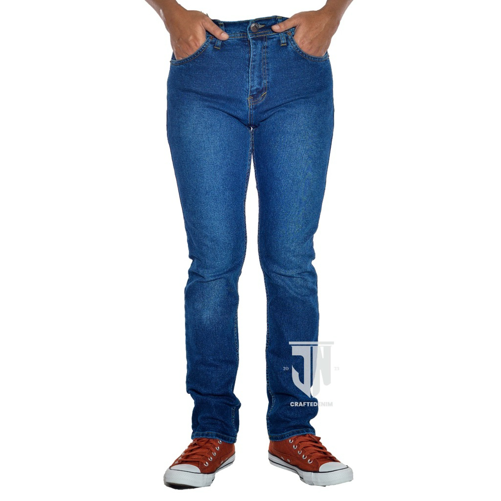 JN Crafted Denim - Celana Jeans Slimfit pria Stretch Warna Biru tua ukuran 28 - 46
