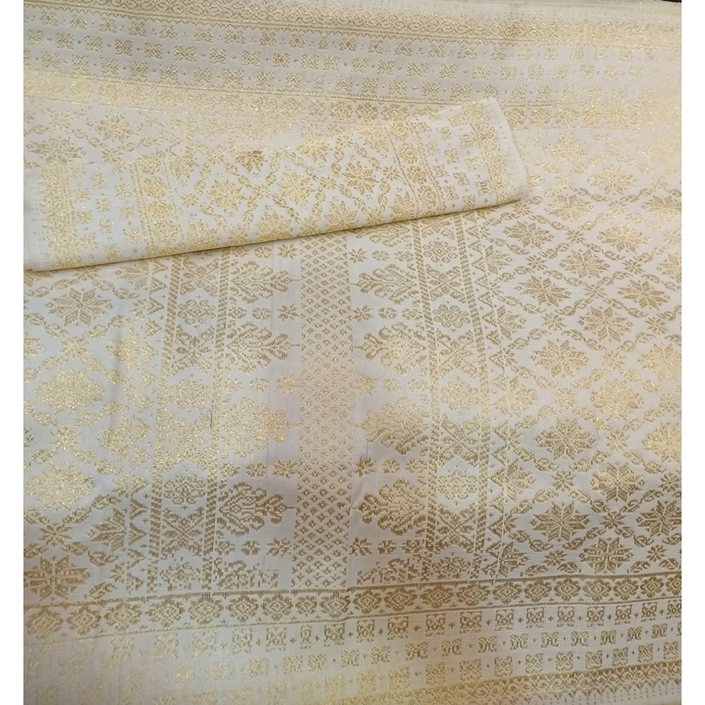 songket tenunan tangan palembang motif lepus warna putih benang gold