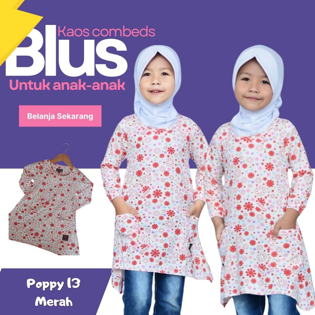 ATASAN BLUS KAOS ANAK PEREMPUAN QIRANI POPPY 13 MERAH MURCE